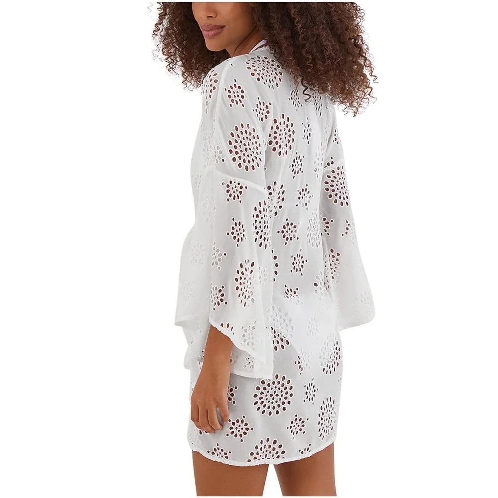 ViX Paula Hermanny Perola Eyelet Swim Cover-Up Off White Size Medium NEW